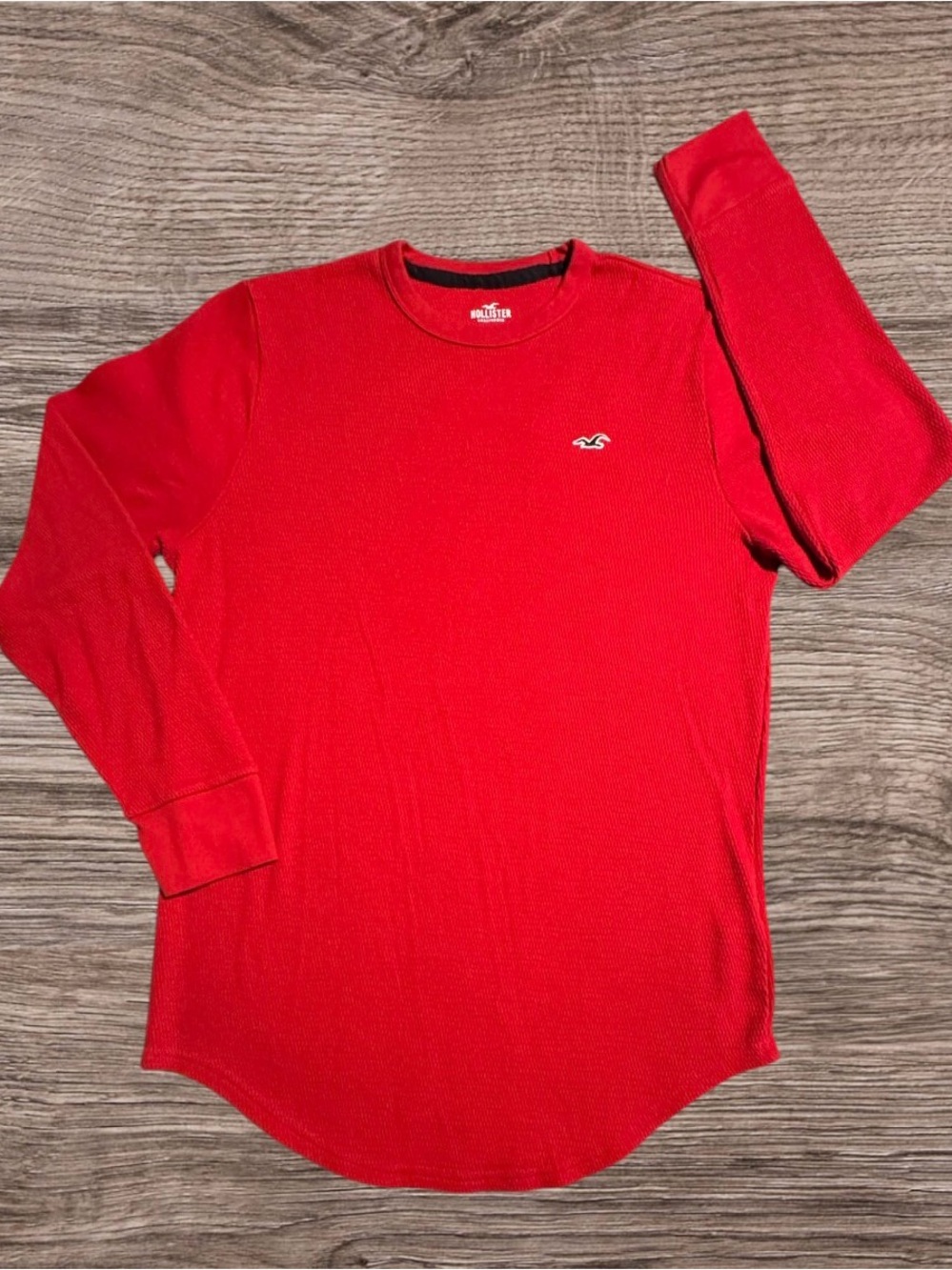 Indie Sleaze Hollister Red Long Sleeve Thermal Thermal Waffle Knit Shirt